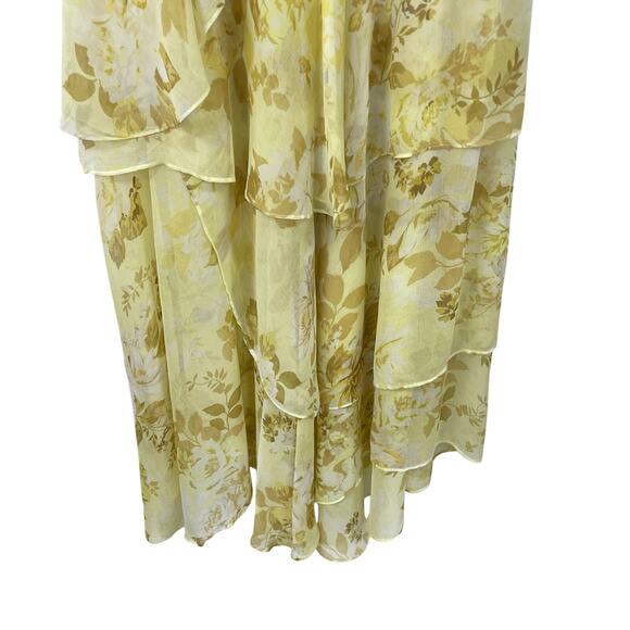 Shona Joy Light Yellow Floral Leticia Tiered Dress Mock Neck Midi Length US 4 - Picture 5 of 8